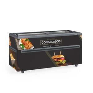 Ilha para Congelados 500L Vidro Reto GHDI-500 PR Preta 220v